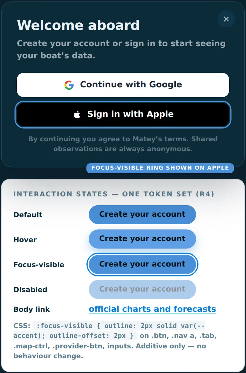 Design board 1b — the sign-in flow and its interaction states